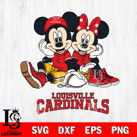 Louisville Cardinals Mickey Minnie Mouse Football Sit Svg Eps Dxf Png File, NCAA svg , File Cut , Digital Download , Instant Download, Cut Svg Files