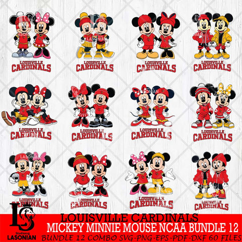 Louisville Cardinals Mickey Minnie Mouse NCAA Bundle 12 Svg Eps Dxf Png File, Bundle NCAA svg , File Cut , Digital Download , Instant Download, Cut Svg Files