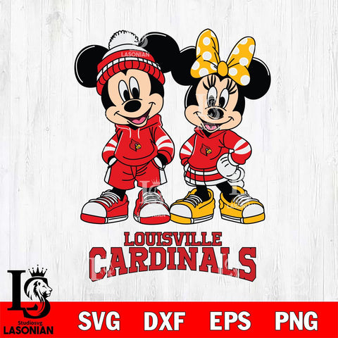 Louisville Cardinals Mickey Minnie Rugby Hoodie Svg Eps Dxf Png File, NCAA svg , File Cut , Digital Download , Instant Download, Cut Svg Files