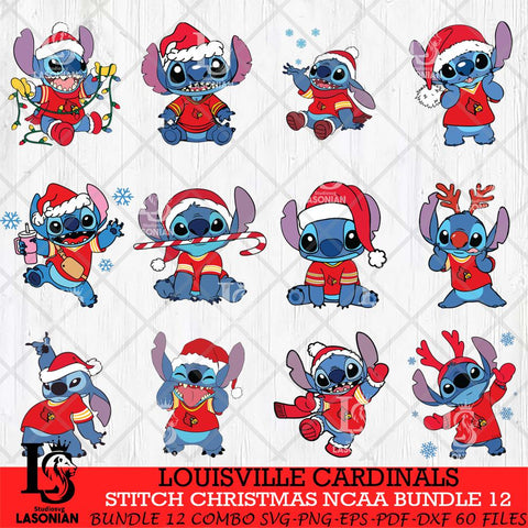 Louisville Cardinals Stitch Christmas NCAA Bundle 12 Svg Eps Dxf Png File, Digital Download, Instant Download