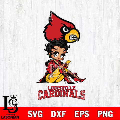 Louisville Cardinals Style Black Fan Girl Betty Boop, Svg Eps Dxf Png File, Digital Download