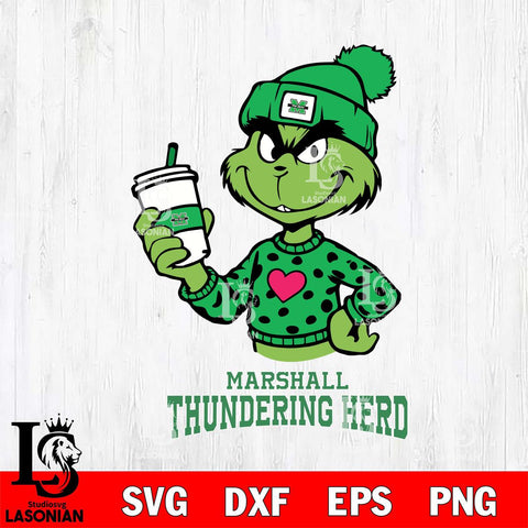 Marshall Thundering Herd Boujee Grinch Heart Christmas Cut Files Cricut, Svg Dxf Eps Png file, Digital download , Silhouette