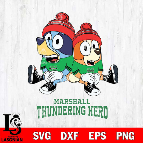 Marshall Thundering Herd Christmas Bluey & Bingo Sit Cut Files,Bluey Cricut,Christmas Svg , Bluey svg , Digital Download, dxf eps png pdf file