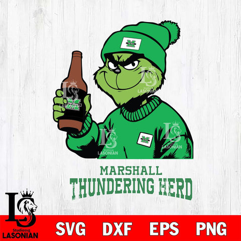 Marshall Thundering Herd Grinch Drinking Beer Christmas Cut Files Cricut, Svg Dxf Eps Png file, Digital download , Silhouette