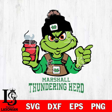 Marshall Thundering Herd Grinch with coffee Svg Eps Dxf Png File, Digital Download, Instant Download