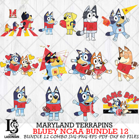 Maryland Terrapins Bluey NCAA Bundle 12 Svg Eps Dxf Png File, Digital Download, Instant Download