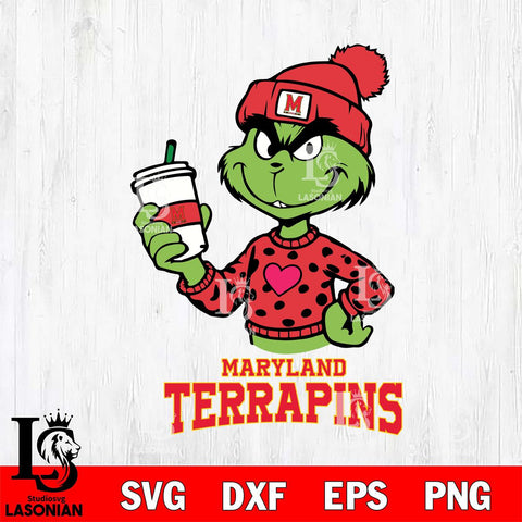 Maryland Terrapins Boujee Grinch Heart Christmas Cut Files Cricut, Svg Dxf Eps Png file, Digital download , Silhouette