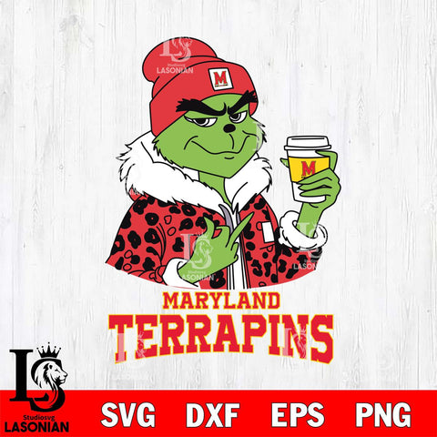 Maryland Terrapins Boujee Grinch Leopard Christmas Cut Files Cricut, Svg Dxf Eps Png file, Digital download , Silhouette