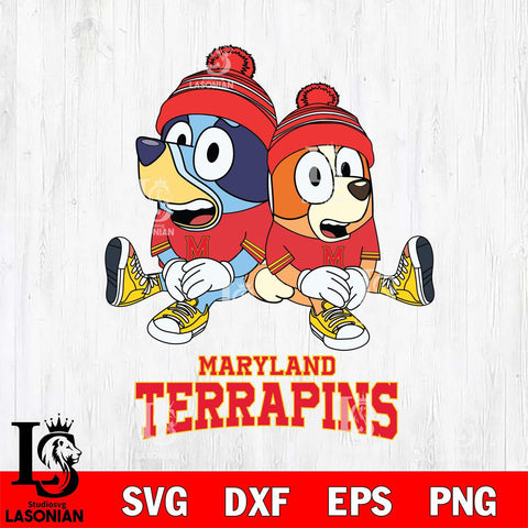 Maryland Terrapins Christmas Bluey & Bingo Sit Cut Files,Bluey Cricut,Christmas Svg , Bluey svg , Digital Download, dxf eps png pdf file