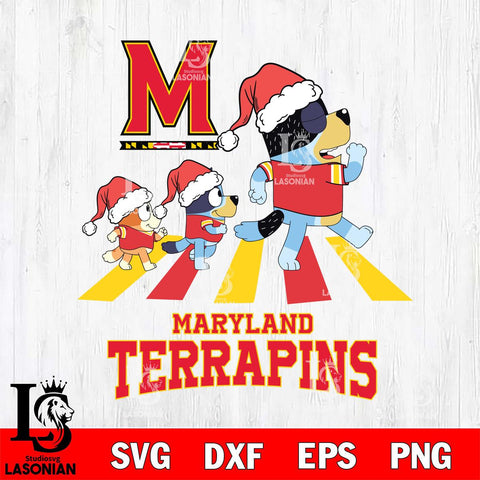 Maryland Terrapins Christmas Family Bluey Walking Cut Files,Bluey Cricut,Christmas Svg , Bluey svg , Digital Download, dxf eps png pdf file