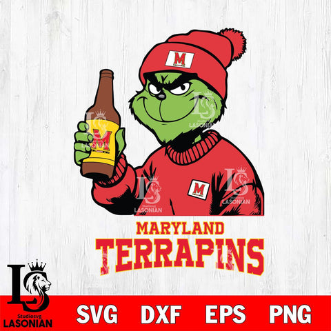 Maryland Terrapins Grinch Drinking Beer Christmas Cut Files Cricut, Svg Dxf Eps Png file, Digital download , Silhouette