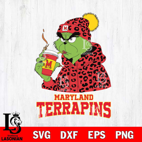 Maryland Terrapins Grinch Leopard Christmas Cut Files Cricut, Svg Dxf Eps Png file, Digital download , Silhouette