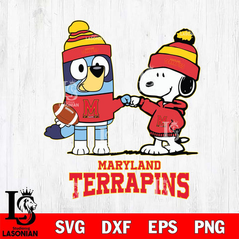 Maryland Terrapins Snoopy & Bluey Football Svg Eps Dxf Png File,NCAA Svg Files,Chill Guy svg ,Digital Download ,Instant Download, Cricut File