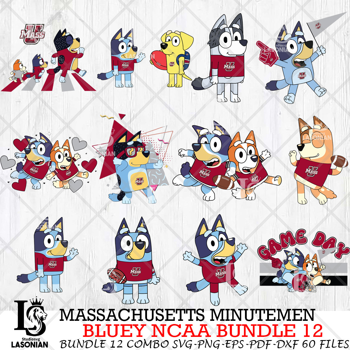 Massachusetts Minutemen Bluey NCAA Bundle 12 – lasoniansvg