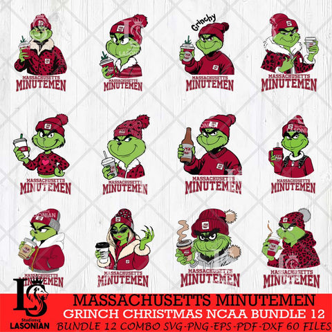 Massachusetts Minutemen Grinch Christmas NCAA Bundle 12 Svg Eps Dxf Png File,Cricut files, Digital Download, Instant Download