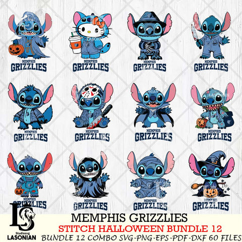 Memphis Grizzlies Stitch Horror Bundle 12 SVG Svg Eps Dxf Png File, Bundle NBA svg, Digital Download, Instant Download