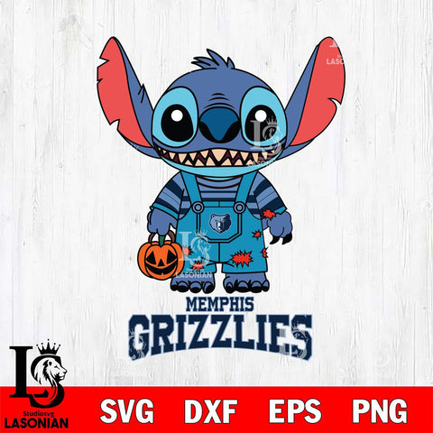 Memphis Grizzlies Stitch Horror Halloween Svg Eps Dxf Png File, NBA svg, Digital Download, Instant Download