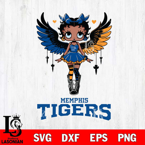 Memphis Tigers Anglel Black Fan Girl Betty Boop, Svg Eps Dxf Png File, Digital Download