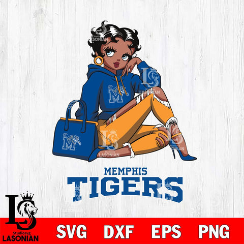 Memphis Tigers Awesome Black Fan Girl Betty Boop, Svg Eps Dxf Png File, Digital Download