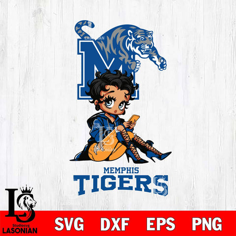 Memphis Tigers Style Black Fan Girl Betty Boop, Svg Eps Dxf Png File, Digital Download