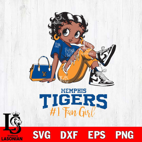 Memphis Tigers #1 Black Fan Girl Betty Boop, Svg Eps Dxf Png File, Digital Download