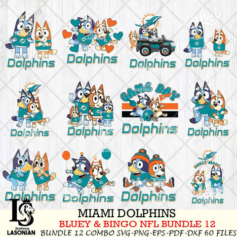 Miami Dolphins Bluey & Bingo Bundle 12 SVG Eps Dxf Png File, Bundle NFL svg, Digital Download, Instant Download