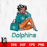 Miami Dolphins Awesome Black Fan Girl Betty Boop Svg Eps Dxf Png File, Digital Download, Instant Download