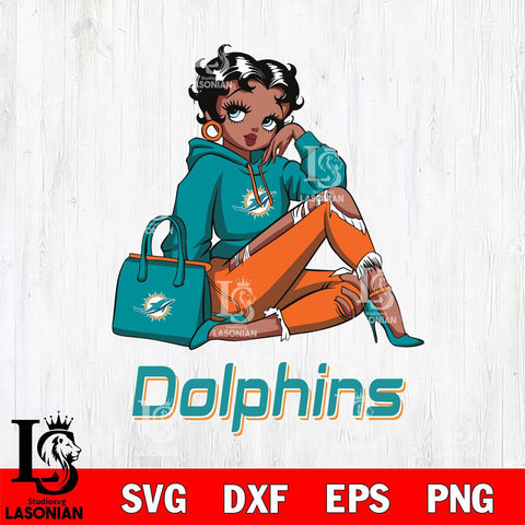 Miami Dolphins Awesome Black Fan Girl Betty Boop Svg Eps Dxf Png File, Digital Download, Instant Download