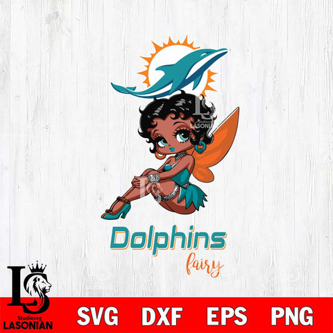 Miami Dolphins Beauty Black Fairy Betty Boop Svg Eps Dxf Png File, Digital Download, Instant Download