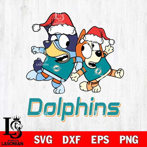 Miami Dolphins Bluey Christmas Holiday Svg Eps Dxf Png File, Digital Download