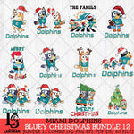 Miami Dolphins Bluey Christmas Holiday Bundle 12 Svg Eps Dxf Png File, Digital Download