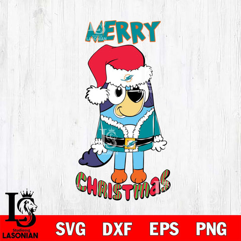 Miami Dolphins Bluey Merry Christmas Bluey Santa Claus Svg Eps Dxf Png File, Digital Download