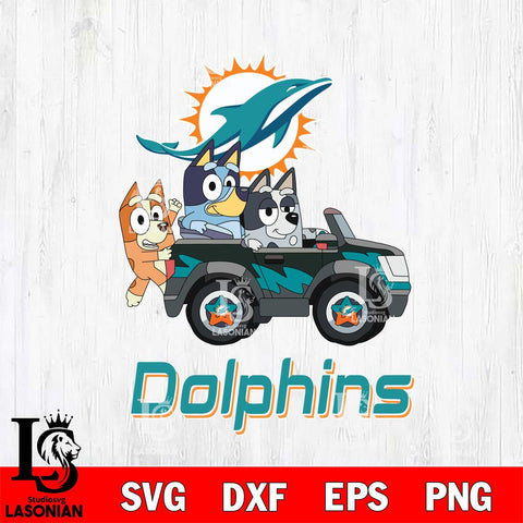 Miami Dolphins Bluey friends car 2 Svg Eps Dxf Png File, NFL svg, Digital Download, Instant Download