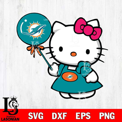 Miami Dolphins Cute Hello Kitty 2 Svg Eps Dxf Png File, Digital Download, Instant Download