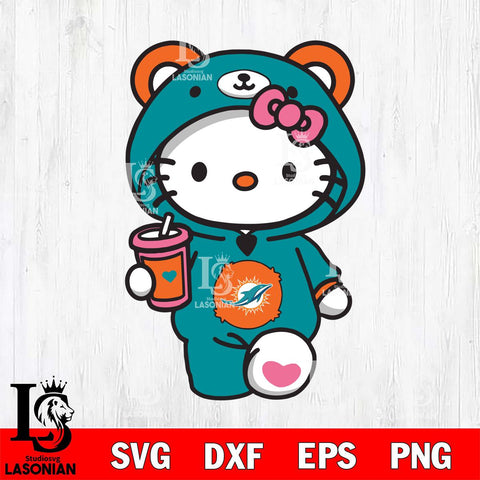 Miami Dolphins Cute Hello Kitty Svg Eps Dxf Png File, Digital Download, Instant Download