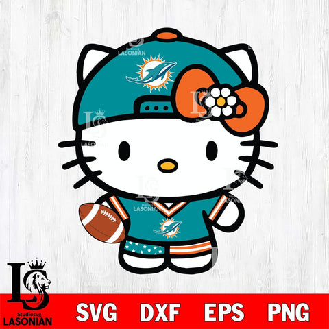 Miami Dolphins Cute Hello Kitty Football 10 Svg Eps Dxf Png File, NFL svg, Digital Download, Instant Download