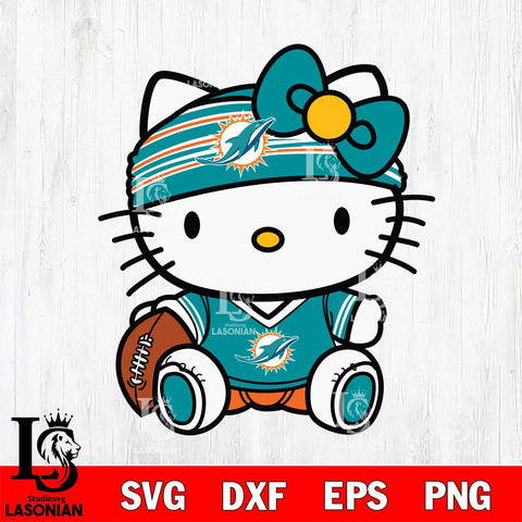 Miami Dolphins Cute Hello Kitty Football 12 Svg Eps Dxf Png File, NFL svg, Digital Download, Instant Download