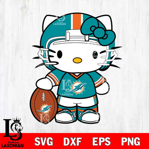 Miami Dolphins Cute Hello Kitty Football 3 Svg Eps Dxf Png File, NFL svg, Digital Download, Instant Download