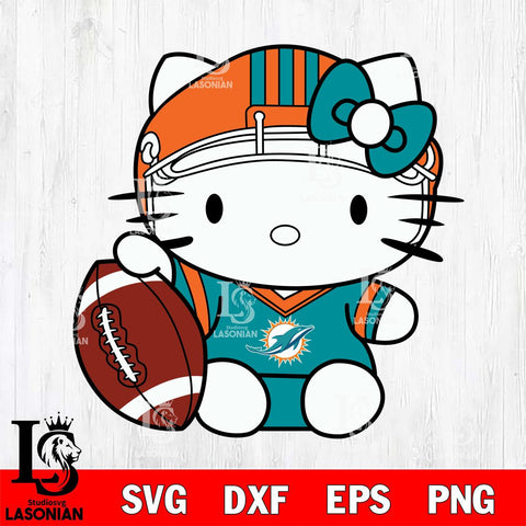 Miami Dolphins Cute Hello Kitty Football 5 Svg Eps Dxf Png File, NFL svg, Digital Download, Instant Download