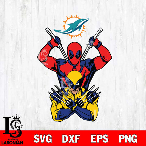 Miami Dolphins Deadpool Wolverine 2 Svg Eps Dxf Png File, Digital Download, Instant Download