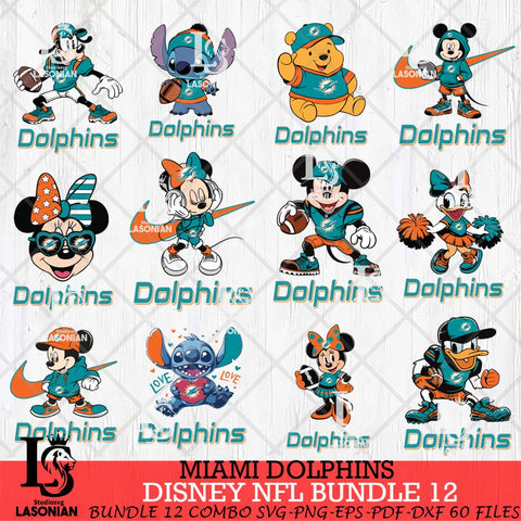 Miami Dolphins Disney NFL Bundle Svg PNG 12 Svg Eps Dxf Png File, Digital Download