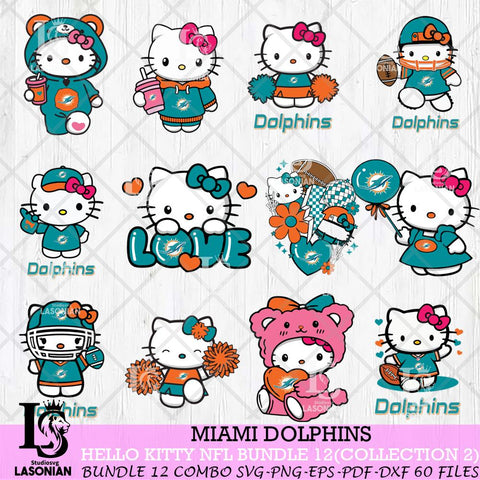 Miami Dolphins Hello Kitty Bundle 12 SVG Svg Eps Dxf Png File, Digital Download, Instant Download