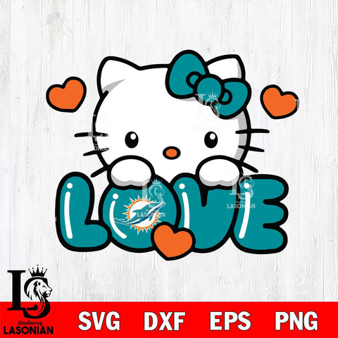 Miami Dolphins Hello Kitty Love Svg Eps Dxf Png File, Digital Download, Instant Download