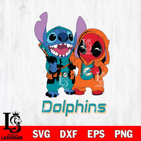 Miami Dolphins Stitch And Deadpool Cute Svg Eps Dxf Png File, Digital Download, Instant Download