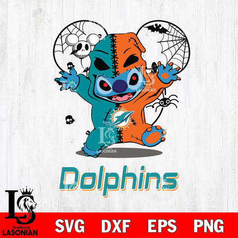 Miami Dolphins Stitch Horror Halloween 2 Svg Eps Dxf Png File, Digital Download, Instant Download