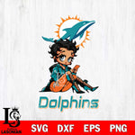 Miami Dolphins Style Black Fan Girl Betty Boop Svg Eps Dxf Png File, Digital Download, Instant Download