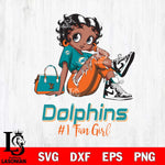 Miami Dolphins #1 Black Fan Girl Betty Boop Svg Eps Dxf Png File, Digital Download, Instant Download