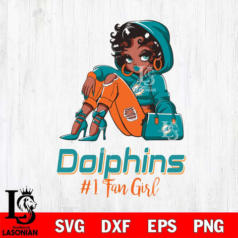 Miami Dolphins #1 beauty Black Fan Girl Svg Eps Dxf Png File, Digital Download, Instant Download