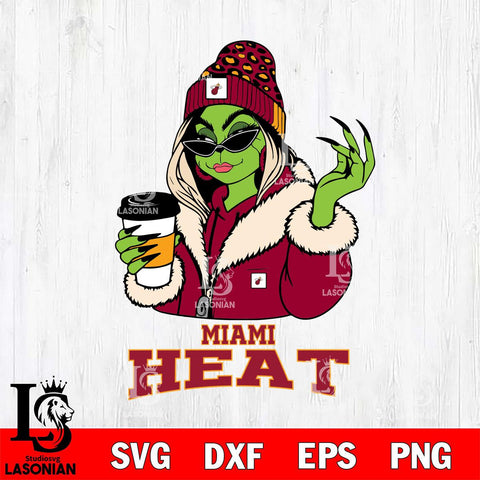 Miami Heat Boujee Grinch Girls Christmas Cut Files Cricut, Svg Dxf Eps Png file , Silhouette