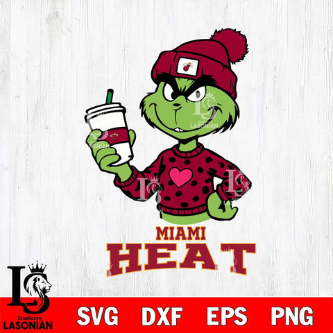 Miami Heat Boujee Grinch Heart Christmas Cut Files Cricut, Svg Dxf Eps Png file , Silhouette